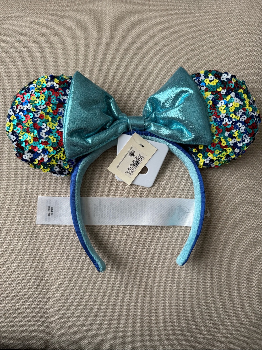 Disney Multicolor Sequin Minnie Ears with Teal Bow